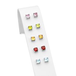 Sterling Silver 'Princess-cut' 6mm Studs with Genuine Gemstones